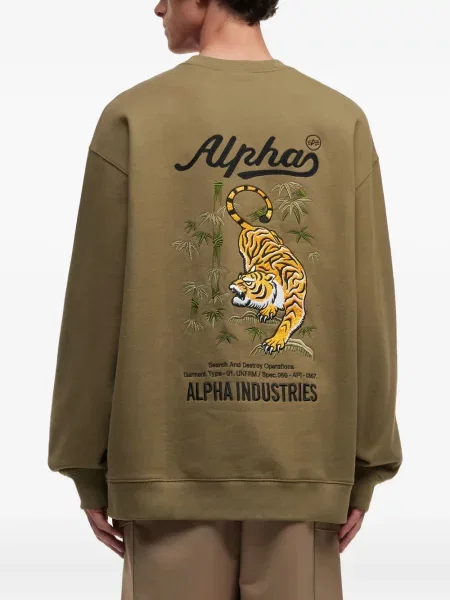 Hanorac crewneck Alpha Industries cu broderie verde