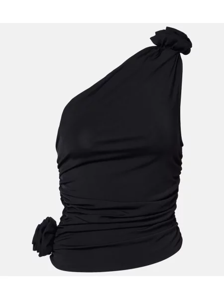 Top Magda Butrym cu model floral din jerseu cu un umăr gol negru