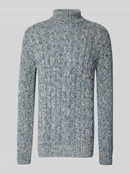 Sweter z dzianiny z prążkowanymi wykończeniami Ragman niebieski