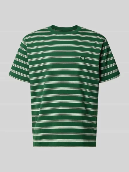 T-shirt o kroju relaxed fit z wyhaftowanym logo model Easton' Wood Wood zielona