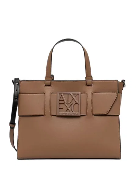Geantă shopper Armani Exchange cu autograf maro