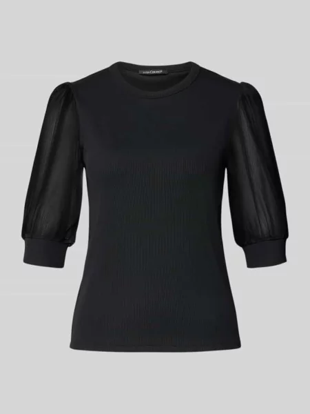 T-shirt z efektem prążkowania i okrągłym dekoltem Luisa Cerano czarna