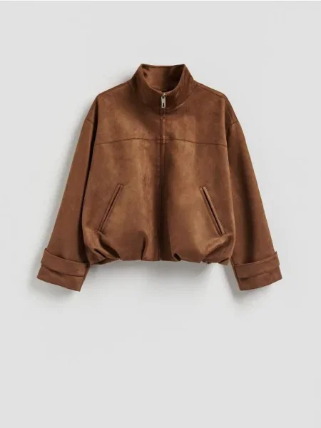 Reserved Geacă cu efect de piele întoarsă brun-auriu auriu