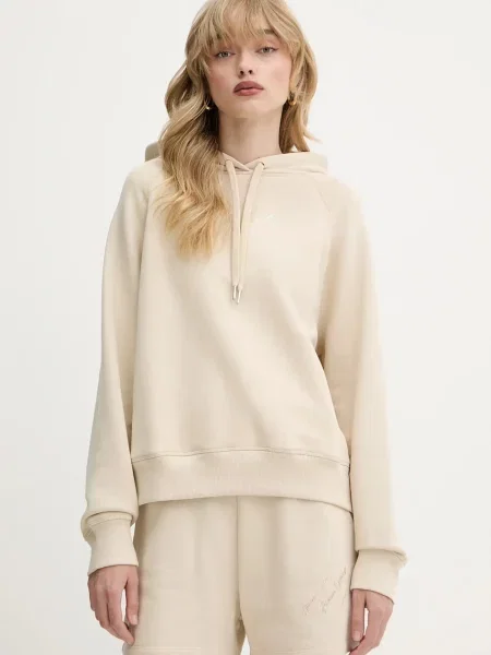 Armani Exchange bluză cu glugă cu imprimeu bej