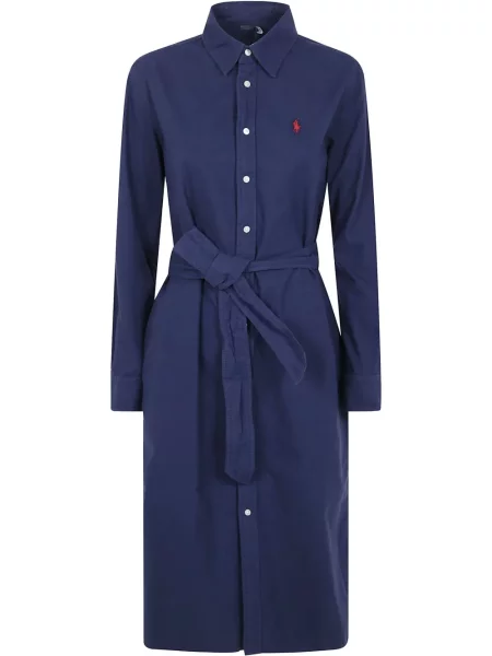 Dzianinowa sukienka koszulowa Polo Ralph Lauren garniturowa niebieska