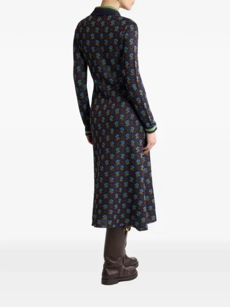 Rochie tip cămașă Etro cu model floral din jacard albastru