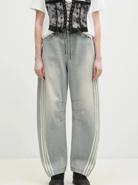 Adidas Originals jeansy DENIM BN PANT high waist niebieskie