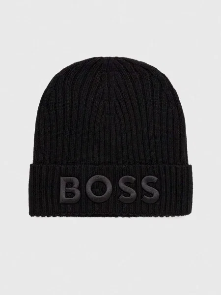 Шерстяная шапка Boss черная