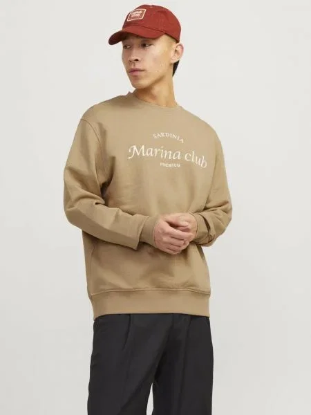 JACK & JONES Mikina OCEAN CLUB ťavej srsti / šedobiela