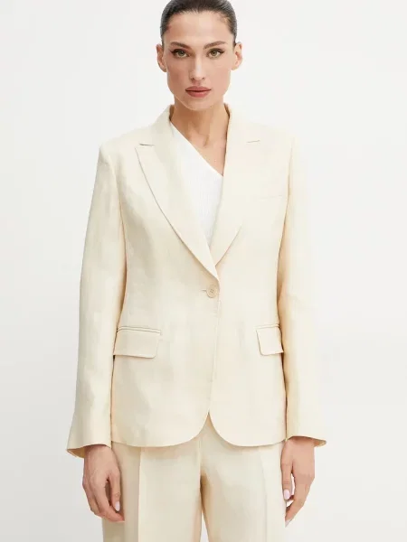 Ленено сако Weekend Max Mara с едно копче с изчистен дизайн бежово