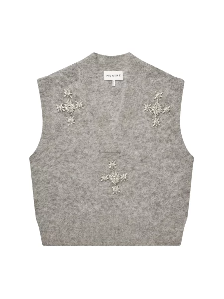 Sweter Munthe z dekoltem w serek szary