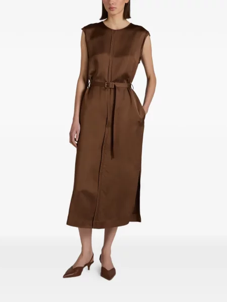Cu centură rochie midi Glanshirt maro