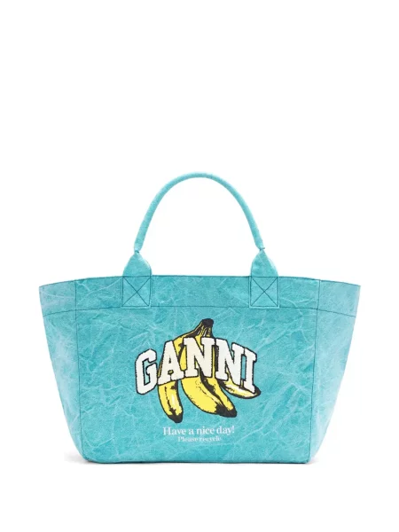 Geantă shopper Ganni cu imagine albastru