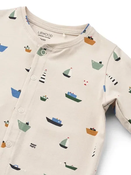 Liewood Kombinezon za bebe Birk Printed Pyjamas Jumpsuit bež
