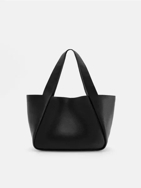 Reserved Torebka shopper z imitacji skóry czarny