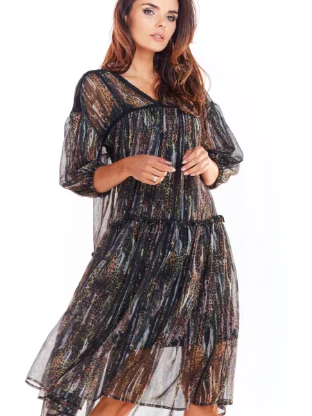 Rochie Awama cu model floral gri