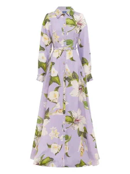 Rochie maxi Leo Lin cu model floral de costum violet