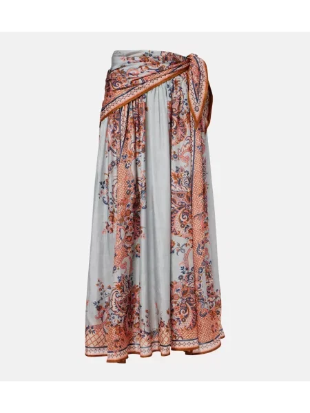 Fusta maxi Zimmermann de mătase cu model floral albastru