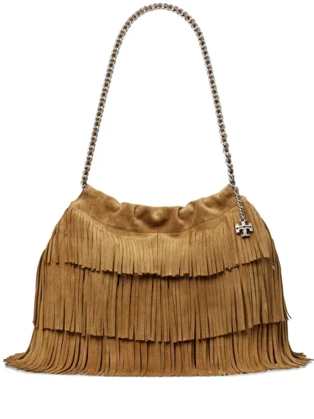 Geantă shopper Tory Burch din piele de căprioară maro