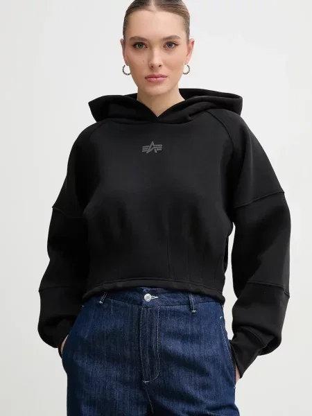 Alpha Industries bluza z kapturem z nadrukiem czarny