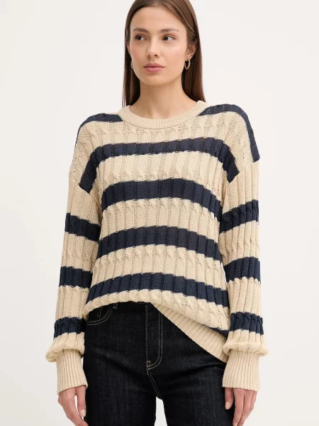 Ленен пуловер Tommy Hilfiger от лека материя бежово