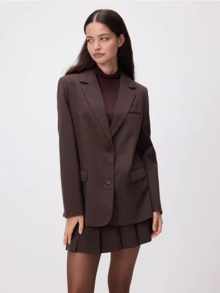 Reserved Двобортний блейзер темно коричневий