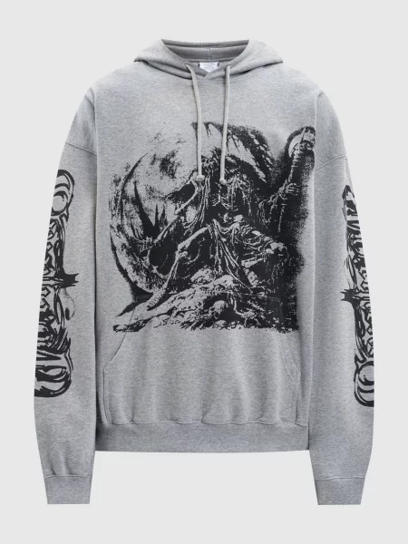 Меланжевое худи Vetements с принтом серое