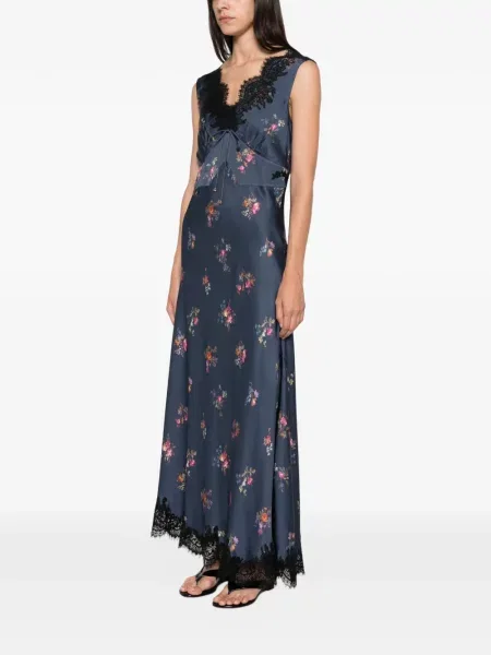 Rochie midi Self-portrait cu model floral cu imagine din dantelă albastru