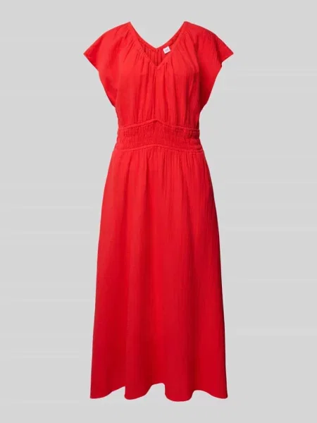 Sukienka midi z dekoltem w serek i rękawami z falbaną Gap czerwona