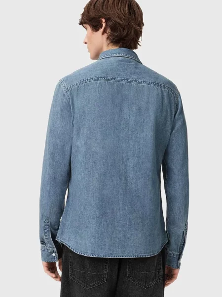 Джинсова сорочка AllSaints GLEASON LS SHIRT regular класичний комір сірий