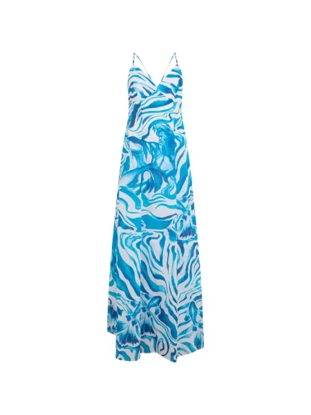 Rochie maxi Alberta Ferretti cu imagine cu bretele alb