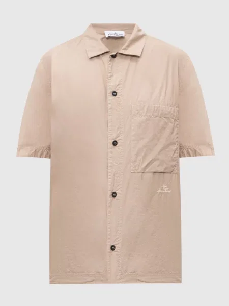Сорочка прямого крою з вишивкою логотипа Stone Island бежева