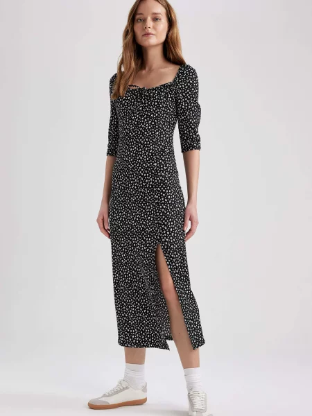 Sukienka midi Defacto z krótkim rękawem czarna