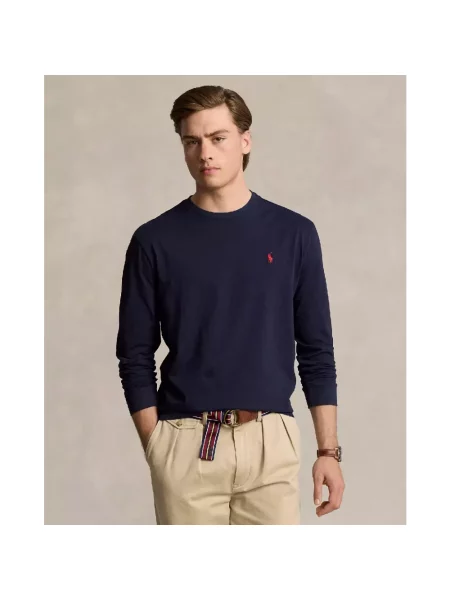 Bluzka z długim rękawem o kroju regular fit z czystej bawełny Polo Ralph Lauren niebieska