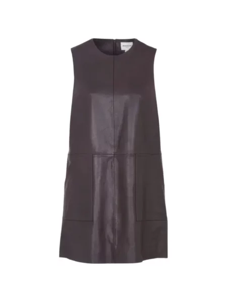 Rochie mini Maison123 din piele fără mâneci maro