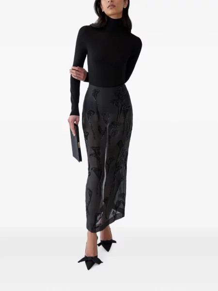 Gėlėtas midi sijonas Carolina Herrera organza juoda