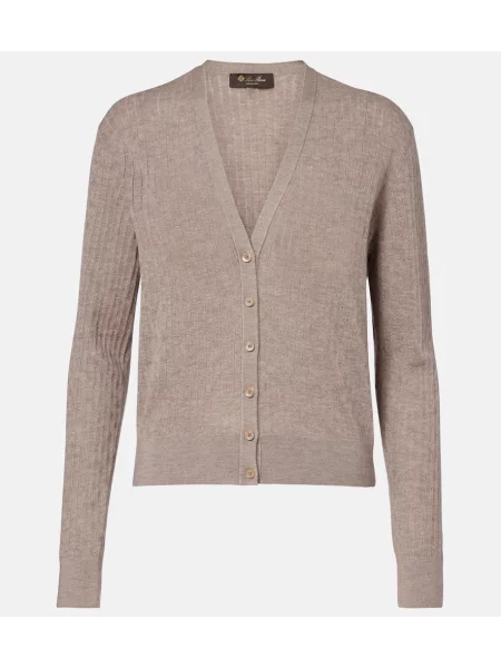 Cardigan Loro Piana de mătase cu nervuri bej