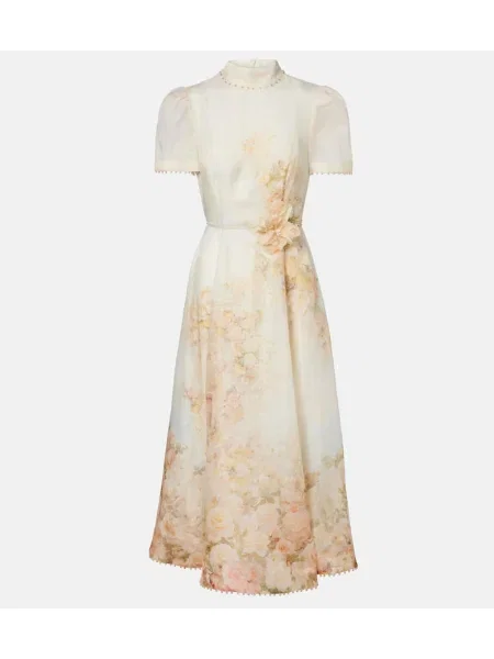 Rochie midi Zimmermann de in cu model floral până la genunchi alb