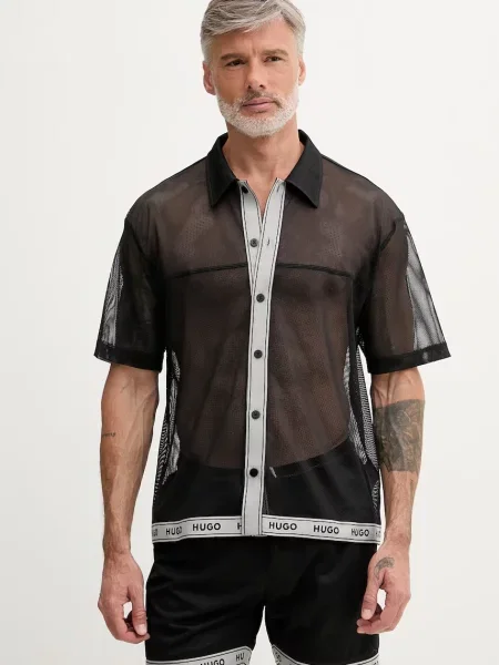 HUGO cămașă de plajă bărbătească LITE_BEACH SHIRT negru