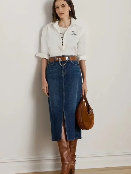 Lauren Ralph Lauren spódnica jeansowa granatowy midi prosta niebieska