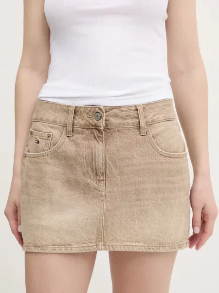 Džínová sukně Tommy Jeans mini béžová