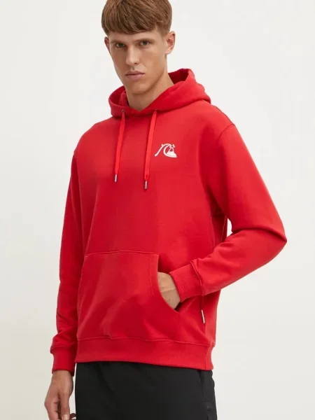 Суичър с качулка Quiksilver с качулка с принт червено