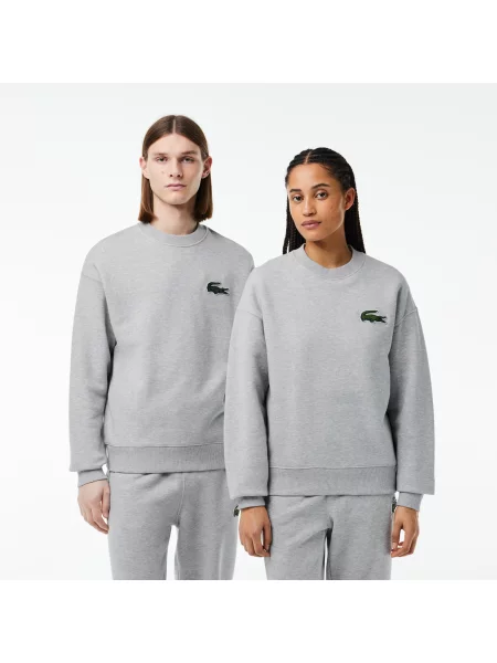 Lacoste Bluza Unisex Z Okrągłym Dekoltem Loose Fit szara