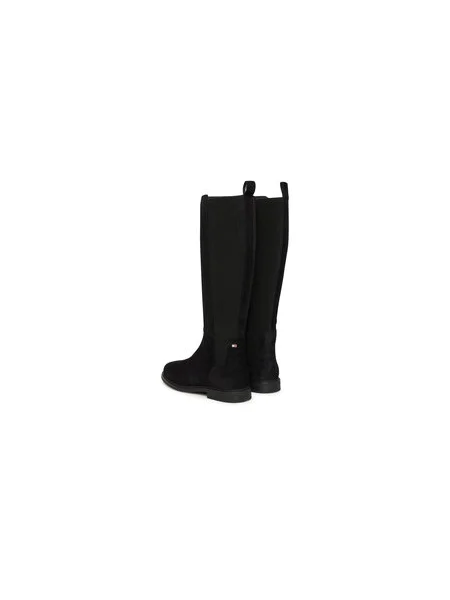 Tommy Hilfiger Semišové čižmy FLAG SUEDE LONG BOOT čierna