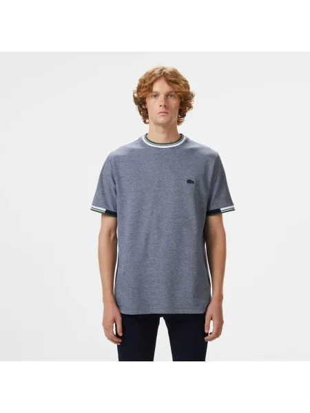 Lacoste Koszulka Z Dżerseju Z Kwiatowym Nadrukiem granatowa