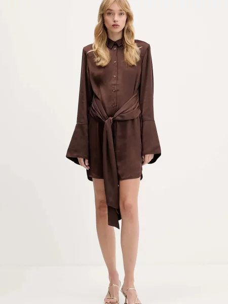 Rotate sukienka mini prosta brązowy