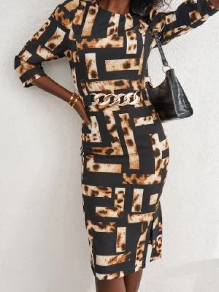 Rochie Fasardi cu imagine cu imprimeu animal print negru