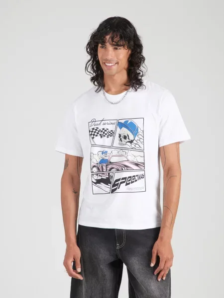 JACK & JONES Tričko JJTRACK SKULL modrá / pastelovo fialová / čierna biela