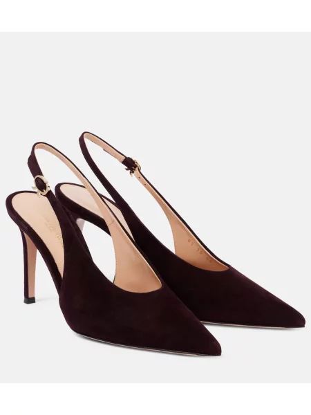 Pantofi cu toc Gianvito Rossi din piele de căprioară slingback bordo