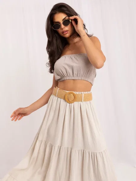 Fustă Italy Moda cu volane evazată bej